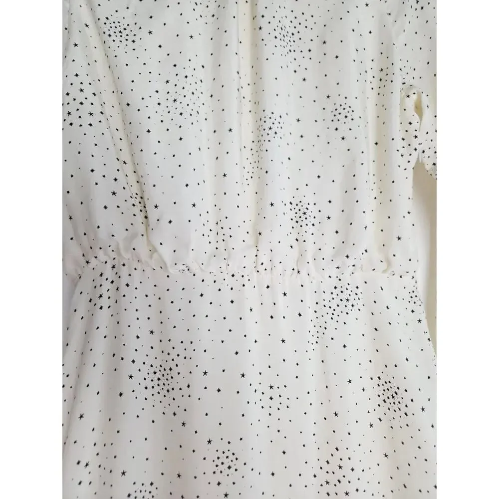 Maje Reto Dress 4 Small FR 36 Ecru Ivory Star Print Asymmetrical Midi NWT - Picture 10 of 16